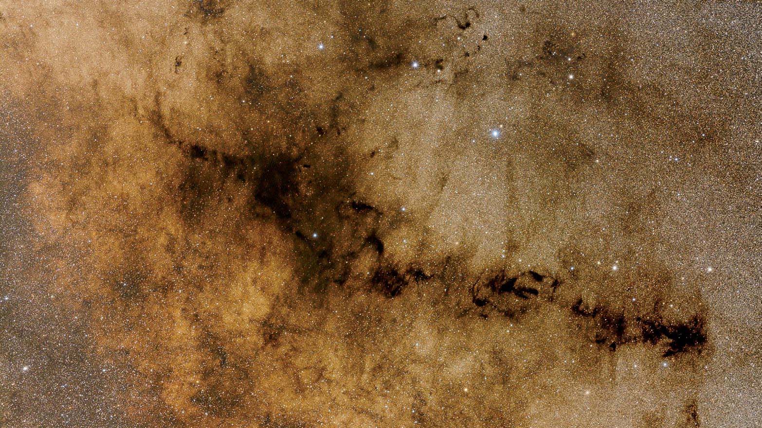 La nebulosa Pipa nella costellazione dell'Ofiuco è un complesso di diverse nubi oscure. CEDIC Team e Bernhard Hubl / CCD Guide