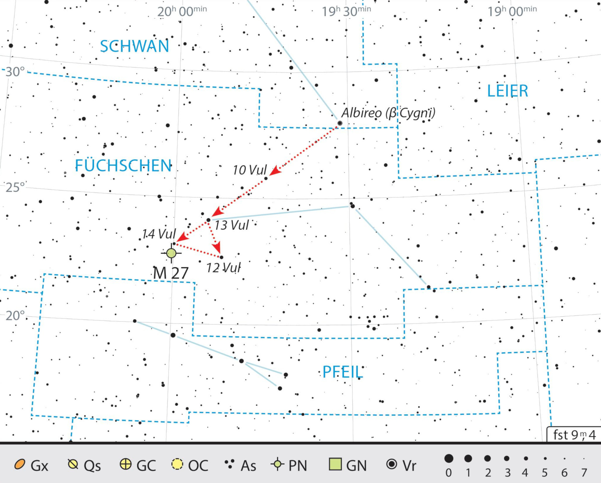 Mappa celeste per Messier 27. J. Scholten