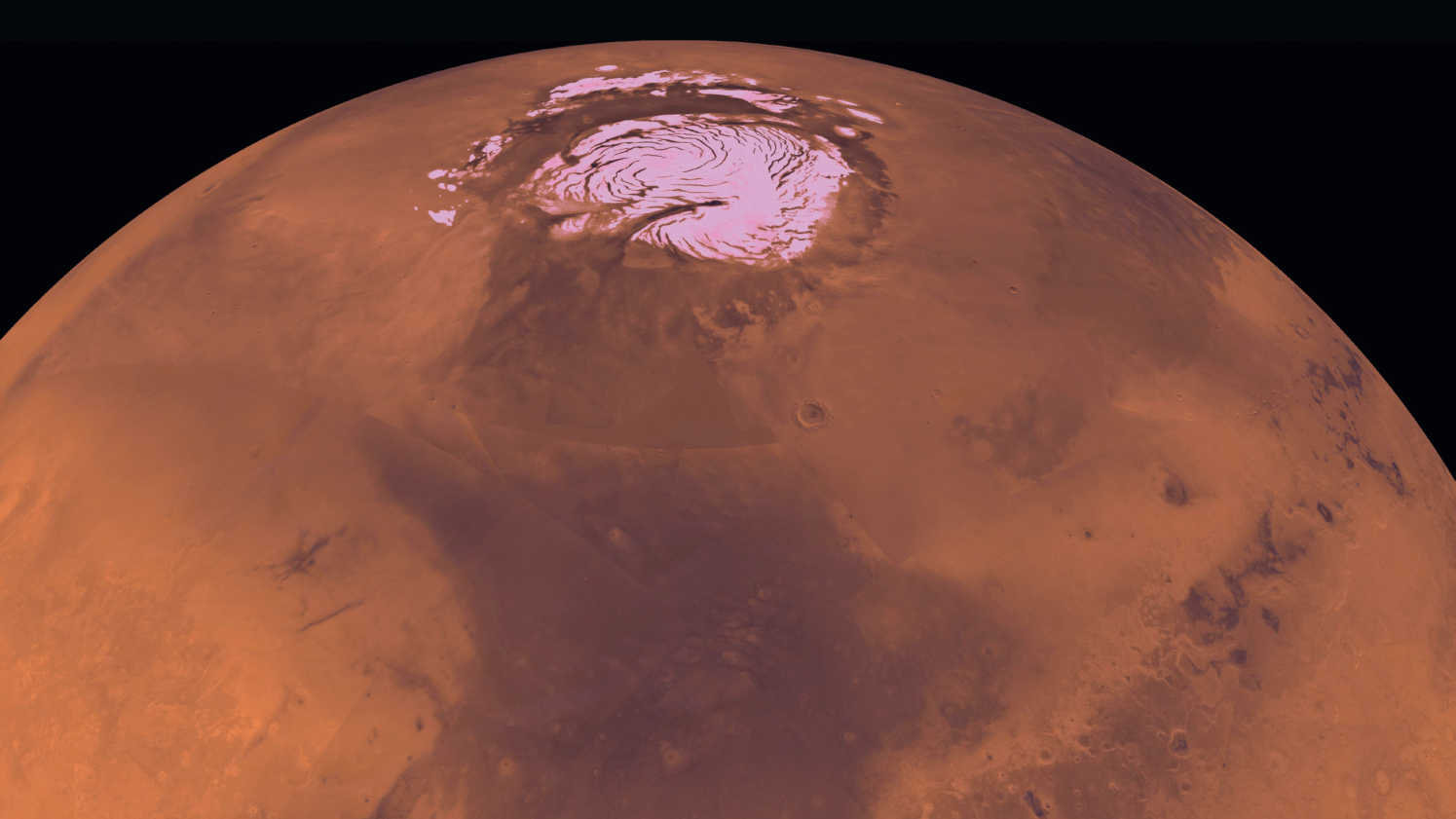 Marte dall'orbita, con la calotta polare NASA/JPL/USGS