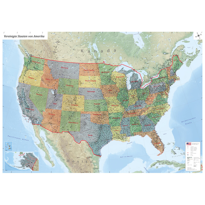 GeoMetro Mappa USA politisch (140 x 100 cm)